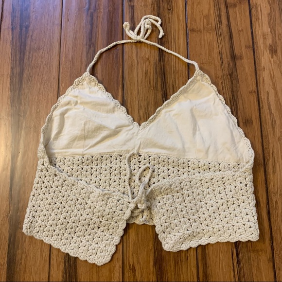 ☀️2/$22☀️ Cream Crochet Tie Up Crop Top - Picture 3 of 3